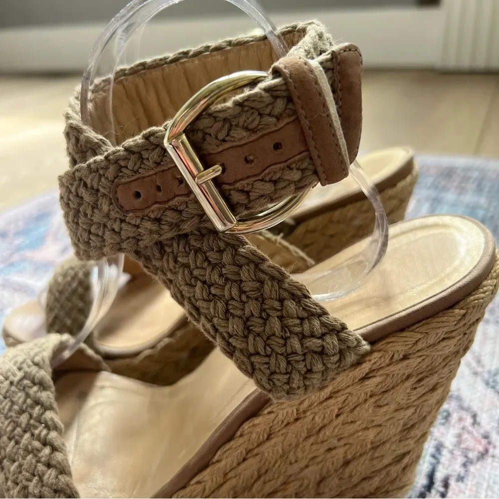 Stuart Weitzman Alexis Wedge Swamp Espadrille Sandals Khaki Size 8.5 - Picture 6 of 14